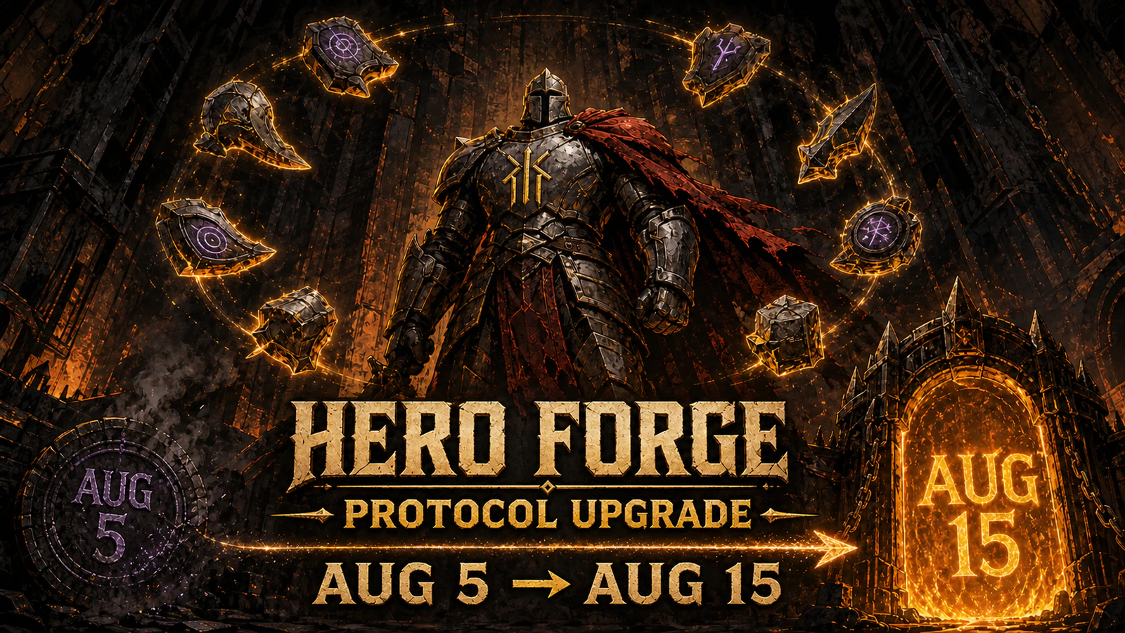 Hero Forge protocol upgrade timeline from August 5 to around August 15
